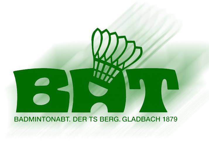 Logo der Badminton-Abteilung TS Berg.Gladbach 1879 mit Federball und gr&uuml;nem Schriftzug.