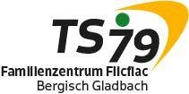 Logo des Familienzentrums Flicflac TS79 in Bergisch Gladbach mit dynamischen Farbspielen und stilisierter Schrift.