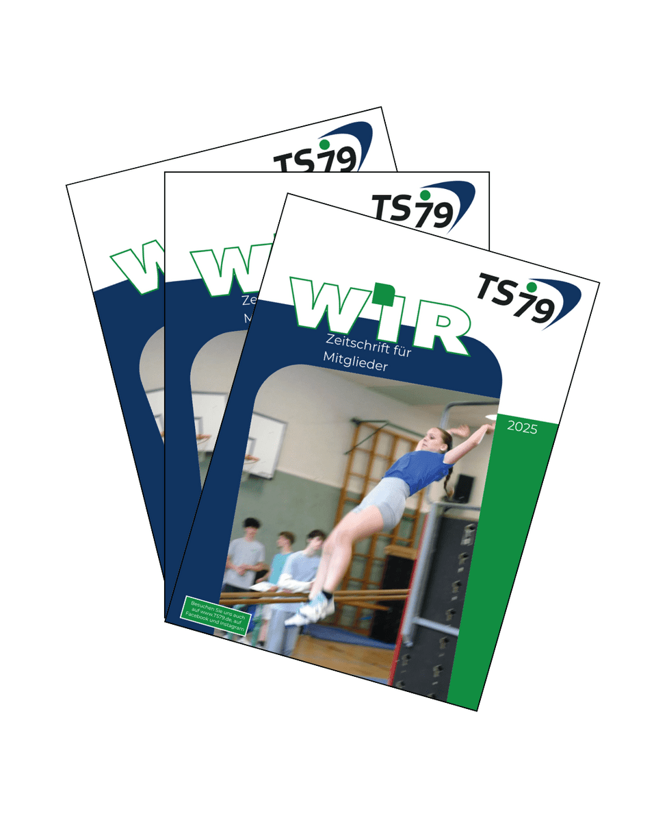 Drei Hefte der Zeitschrift "WIR" mit einer Sportlerin, die an einer Turnstange springt, auf dem Titelbild.